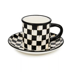 Mocha Check Espresso Cup & Saucer, Set of 2