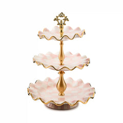 Violet Check Ceramic Three Tier Sweet Stand