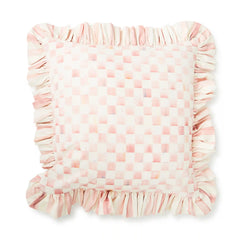 Mocha Check Throw Pillow with Ruffle