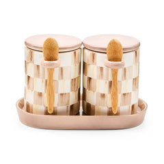 Mocha Check Farmhouse Canister, Set of 2