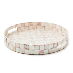 Violet Check Capiz Round Tray