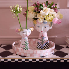 Violet Check Capiz Round Tray