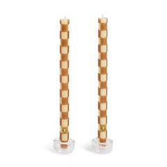 Mocha Check Dinner Candles, Set of 2