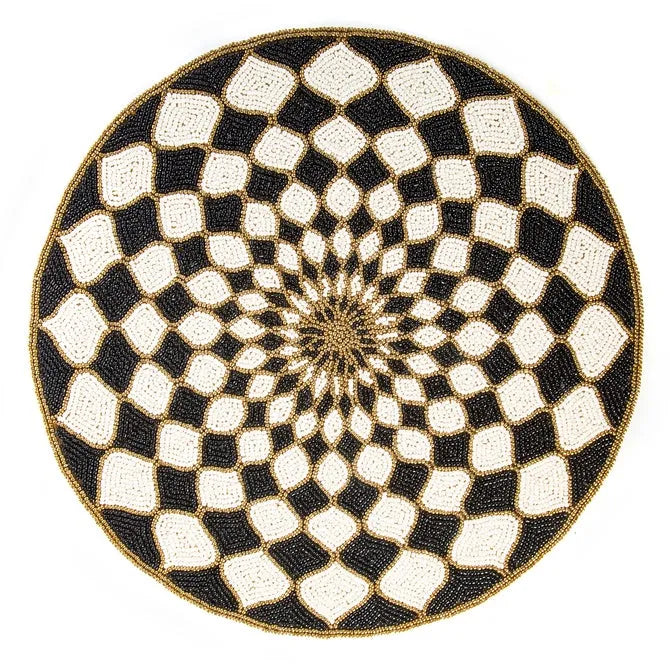 Kaleidoscope Black & Ivory Beaded Placemat