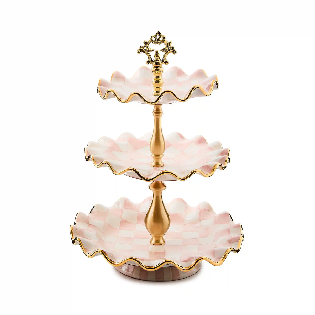 Violet Check Ceramic Three Tier Sweet Stand