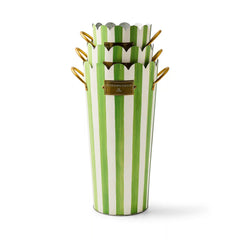 Grass Green Stripe Flower Buckets, Set of 3