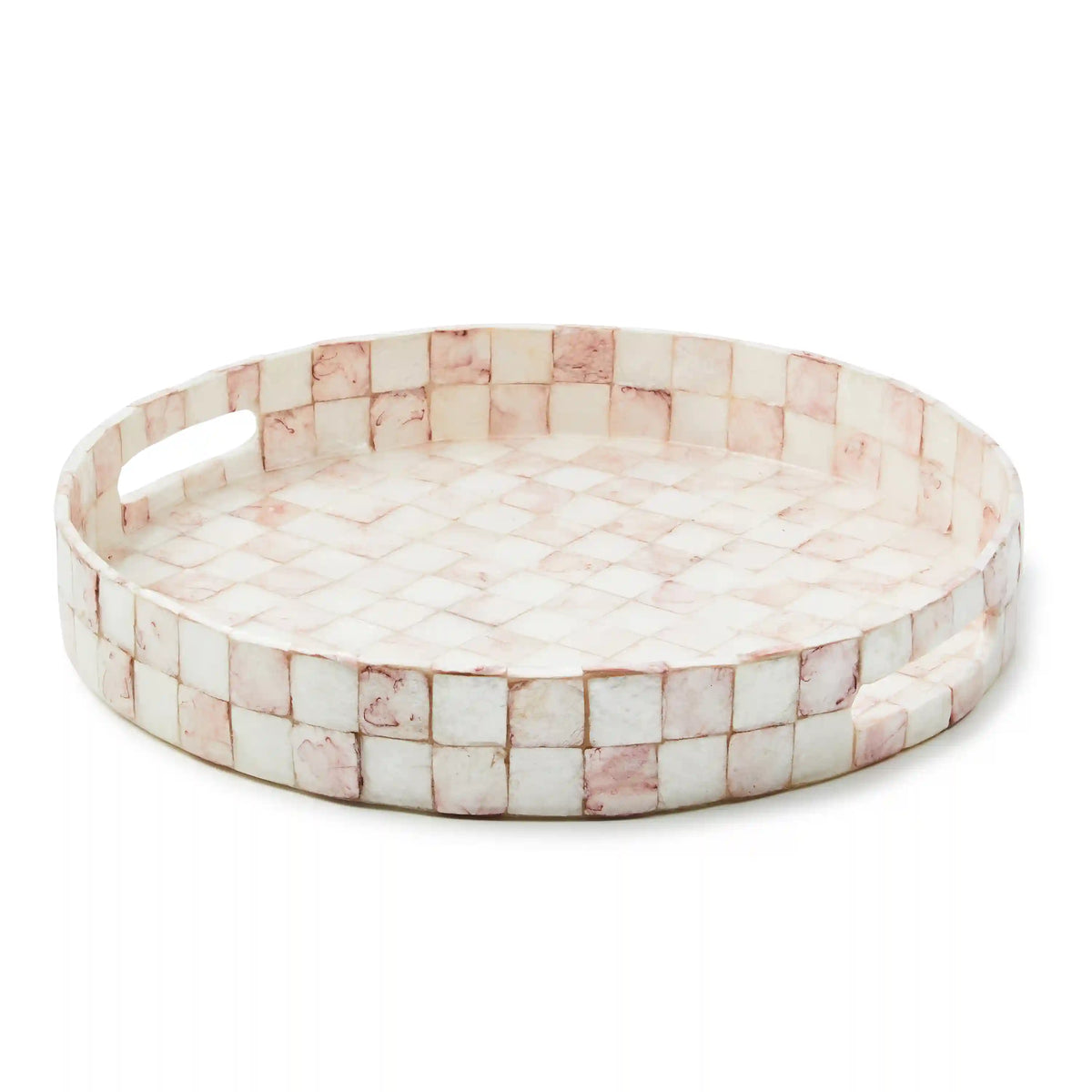 Violet Check Capiz Round Tray
