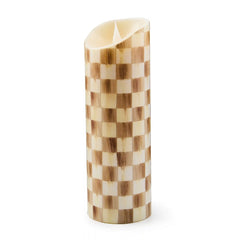 Emerald Check Flameless 7" Pillar Candle